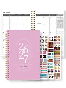 1 st vecko- och månadskalender för lärare, jan 2026 - dec 2027, enkel månatlig veckovis daglig planerare anteckningsbok med stora ark och anteckningar, kontorsmaterial, skolmaterial - Rosa - Visa 9