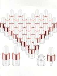 סט של 50/30/10/5 יחידות בקבוקי טפטפת מזכוכית מיני בצבע זהב ורוד, בקבוקי שמן אתרי שקופים למילוי חוזר עם טפטפת, בקבוקונים בגודל נסיעות, בקבוקי תמיסת עם פקקים, מתאים לקוסמטיקה DIY, בושם, דוגמיות נוזלים, טיולים, עיצוב הבית, חתונות, מסיבות, ימי הולדת, מתנות לגברים, הורים, חברים, ראש השנה, אביזרים, מתנות מהנות, פריטי חובה לטיולים