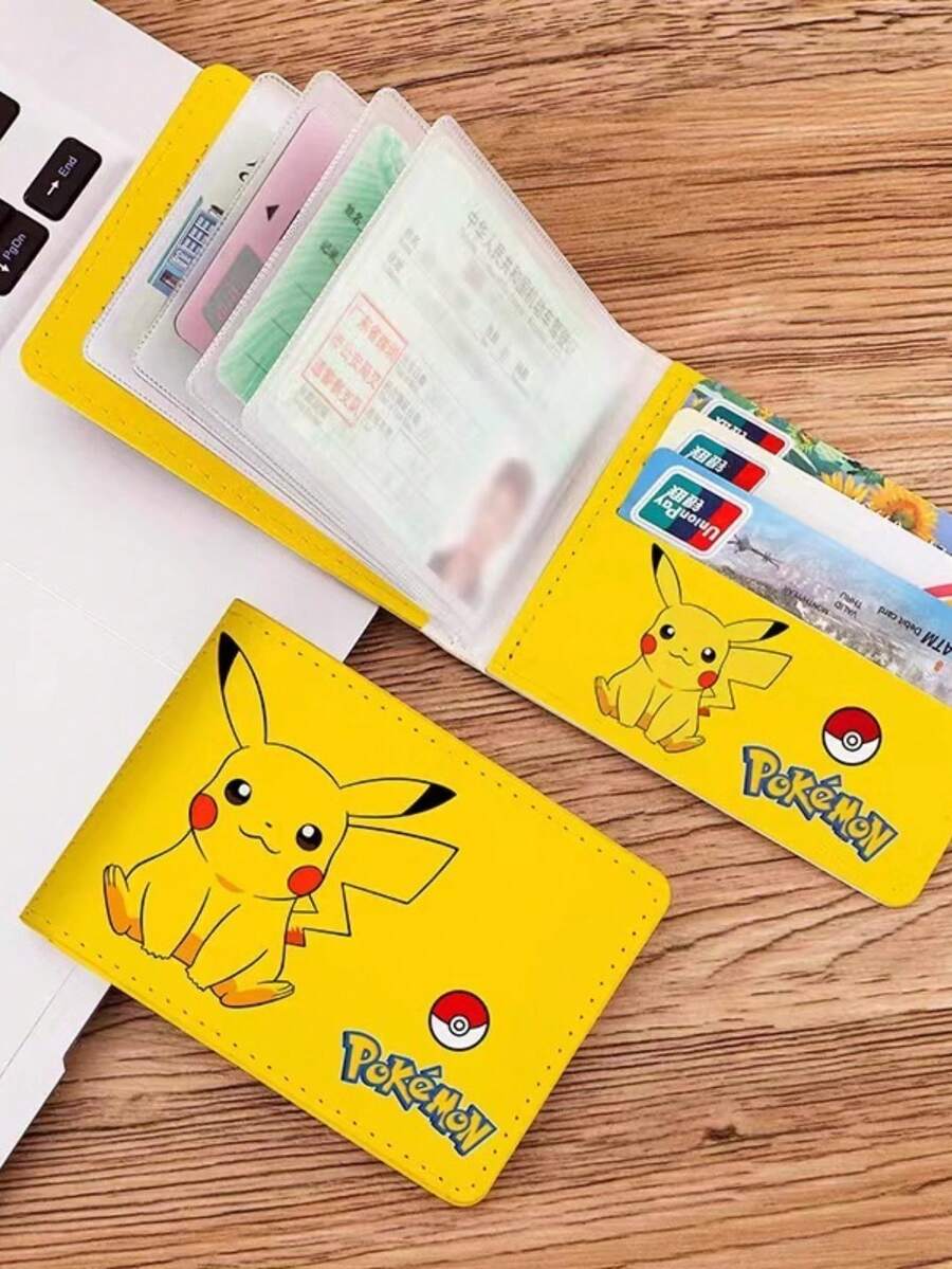 حافظة جلد بيكاتشو مقاومة للماء وللبلى، حافظة جلدية كرتونية لحماية البطاقات، حافظة جميلة متعددة الاستخدامات تستوعب العديد من البطاقات للحمل بسهولة