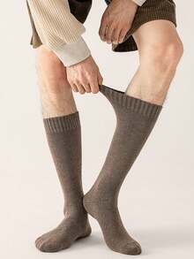 1/3 双装女士加厚保暖过膝袜，柔软透气纯色毛圈小腿袜，冬季保暖（尺码偏小），舒适袜子 - 彩色 - 查看 6