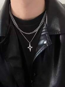 1pc Double Layer Necklace, Unisex Sweater Chain, Hip-Hop Style Choker Necklace