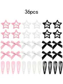 Bộ 36 kẹp tóc thời trang nữ hình nơ và ngôi sao nhiều màu sắc, kẹp tóc công chúa thanh lịch, phụ kiện tóc phong cách cổ tích Y2K, kẹp tóc màu hồng dễ thương, 3 màu, thích hợp sử dụng hàng ngày, quà tặng ngày Valentine, kẹp tóc càng cua, đồ dùng học tập, sinh viên, kẹp tóc màu hồng, nơ, phụ kiện đội đầu - trắng + hồng + đen - Xem 12