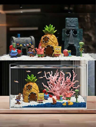  SPONGEBOB Pineapple House Fish Tank Landscape Full Set, Figurine, Hideaway House, Spongebob Decor, Fish Tank Decoration