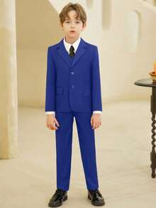 5pcs Boys Suit Set, Toddler Tuxedo Formal Wear, Ring Bearer Outfit, Wedding Suit Jacket, Vest, Pants, Shirt, Tie, Children's Formal Suit, Royal Blue, Size 4-16 - Xanh đậm - Xem 4