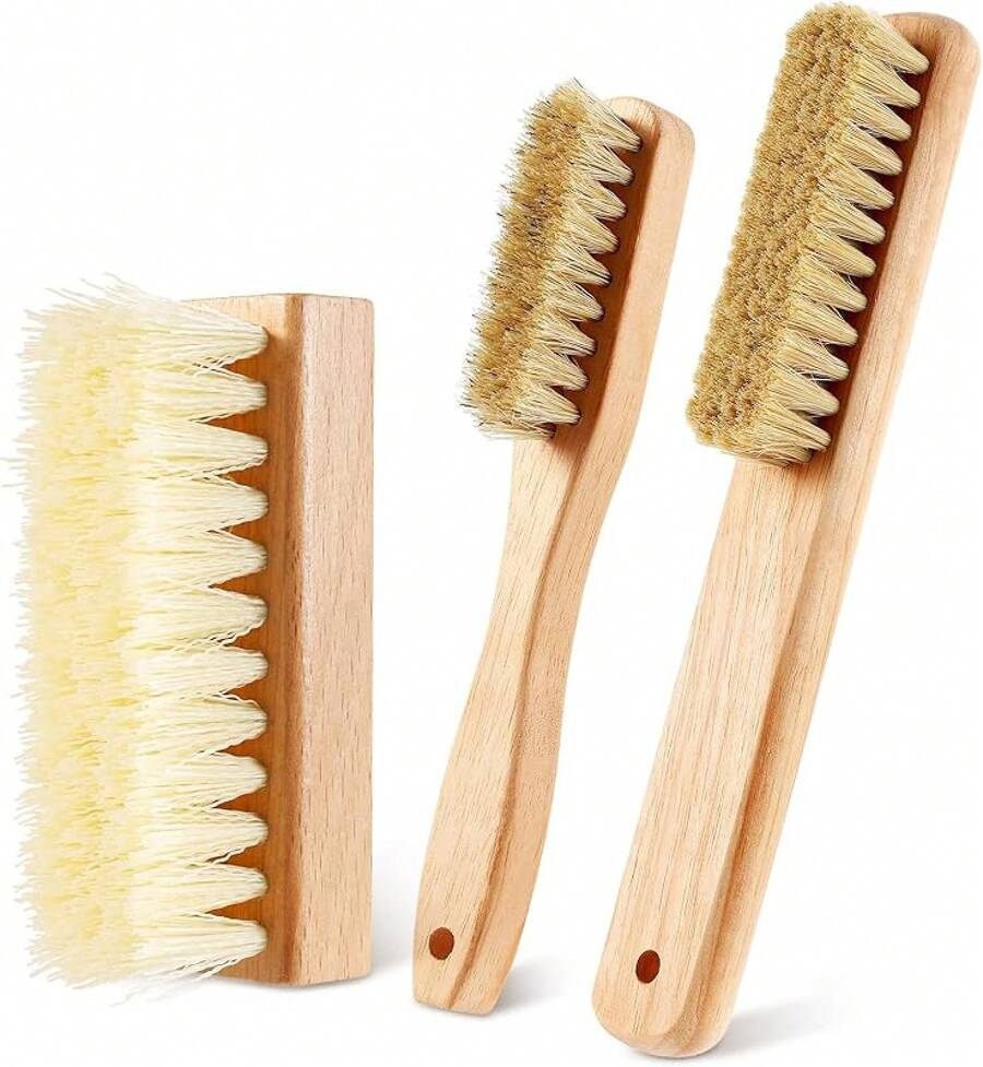 3 Pcs Wood Laundry Stain Brush Stain Remover Brushes With Boar Bristle Small Stain Brush For Clothes For Scrubbing Stains From Furniture Fabric Leather(3 Pcs A)