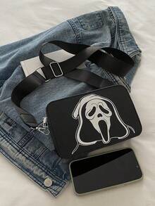 1 Stück Halloween Totenkopf Muster Damen Umhängetasche Umhängetasche Quadratische Tasche Mini Handytasche Kosmetiktasche, Halloween Geldbörse, perfekt für Halloween Partys, Halloween Mode & Gothic Mode, beste Halloween Geschenke für Frauen, perfekt passend zu Halloween Kostümen für Frauen