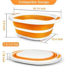 Collapsible BBQ Prep Tub With Lid 7.5L Bottle Wash Basin With Drain Plug Chopping Board Colander For Kitchen Portable Camping Sink Dish Basin Folding Dish Pan Storage Basket Picnic BBQ Accessories - 無蓋 - 查看 6