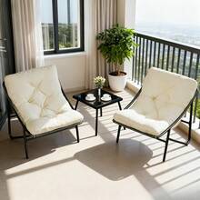 T-ZBDZ Comfortable 3-Piece Balcony Furniture Set With Seat Cushions And Table – Ideal For Small Balconies And Terraces - 白色 - 查看 1
