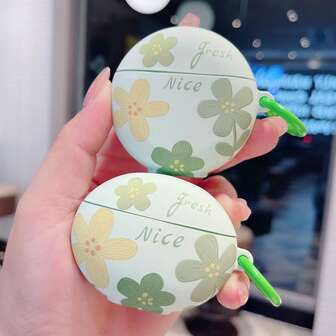 Estuche para auriculares inalámbricos Bluetooth compatible con Huawei Freebuds 5i/6i/7i, Freebuds FreeClip/Buds 6/4/4e/SE2, Freebuds Pro2/Pro3/Pro4, Freebuds 5i, SE3, con pintura de flores verdes en estilo coreano
