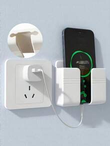 1 قطعة حامل هاتف مثبت على الحائط بدون ثقب، صندوق تخزين متعدد الوظائف لجهاز التحكم عن بعد، حامل شحن هاتف مثبت على الحائط، رف شحن وتخزين بجانب السرير، ديكور منزلي، مناسب لتخزين الهاتف في غرفة النوم، تخزين جهاز التحكم عن بعد، تخزين في الحمام - متعدد الألوان - مشاهدة 4