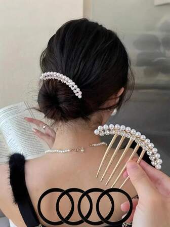 5 pezzi/set Fermagli per capelli in lega di metallo e perle finte per donna, pettini con bordo di strass, accessori eleganti per capelli per uso quotidiano, accessori per capelli da sposa, fermagli per capelli, pettini in stile antico adatti per lato, copricapo, accessori per capelli, gioielli per capelli, adatti per uso quotidiano, casual, sportivo, festa, pendolarismo, vacanza, trucco, damigella, matrimonio, regali ideali per la festa della mamma, mamma, laurea, Natale, Capodanno, compleanno