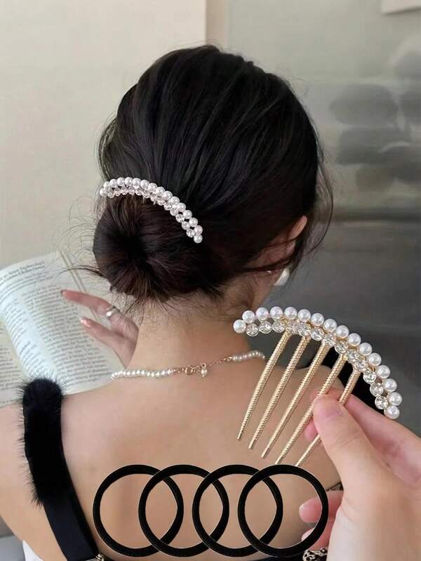 5 Peças/Conjunto Clipe de Cabelo de Pérola Falsa de Liga de Metal para Mulheres, Pente com Borda de Strass, Acessórios de Cabelo Elegantes para o Dia a Dia, Acessórios de Cabelo para Noiva, Presilha de Cabelo, Pentes de Estilo Antigo para Lateral do Cabelo, Enfeite de Cabeça, Acessório de Cabelo, Joia de Cabelo, Adequado para Uso Diário, Casual, Esportivo, Festa, Trabalho, Férias, Maquiagem, Dama de Honra, Casamento, Presentes Ideais para Dia das Mães, Mãe, Mamãe, Temporada de Formatura, Natal, Ano Novo, Aniversário