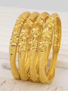 1pc Fashionable Gold-Color Hollow Flower Clasp Bracelet, Suitable For Daily Wear