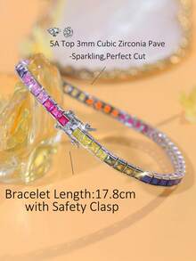 1 Stück Regenbogen-CZ Prinzessin Quadrat Fassung 3,0 mm Tennis Armband, versilberter kubischer Zirkonia Schmuck für Frauen für Bräute, Verlobung, Hochzeit, Bankett, Party, Mutter, Brautjungfern, Ehefrau, Weihnachten