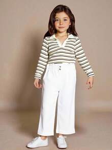 SHEIN 3pcs/Pack Young Girl Casual & Comfy Wide Leg Pants, Spring & Fall - Multicolor - View 3