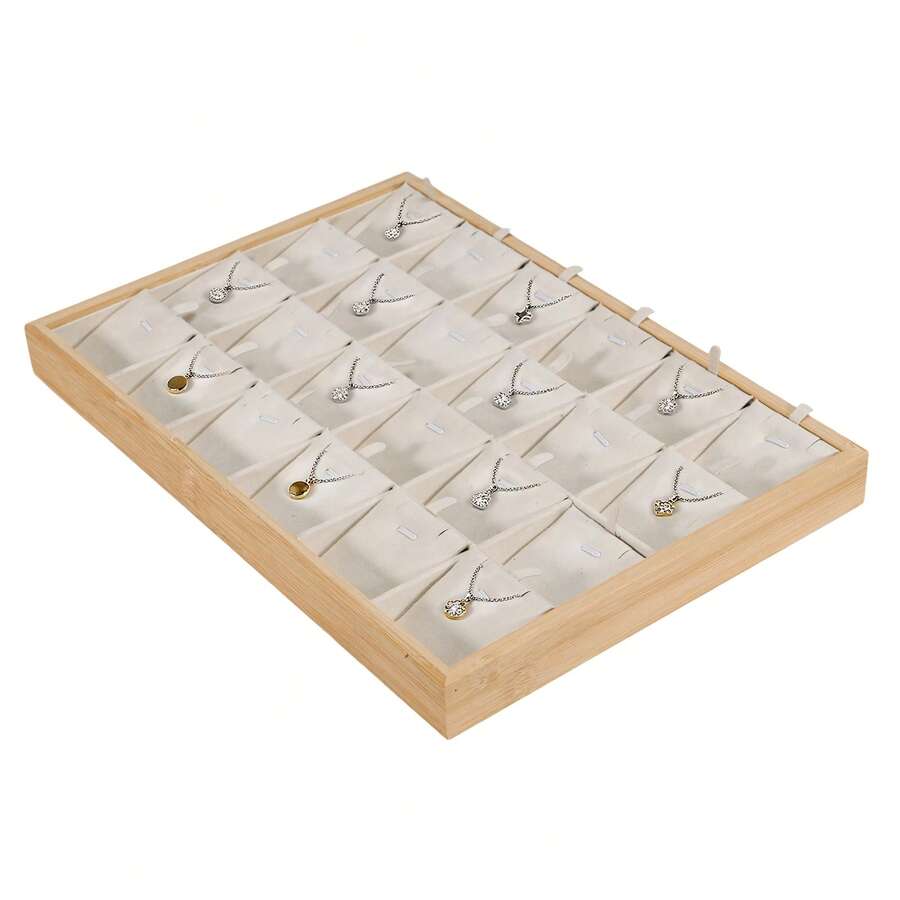 Bamboo Jewelry Organizer Tray With 24 Compartments – Elegant Display Tray For Necklaces, Earrings, Bracelets – Ideal For Home, Salons & Boutiques