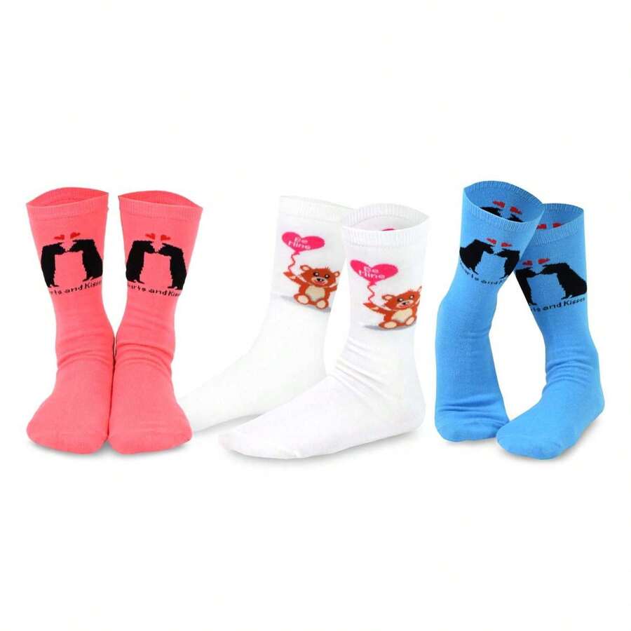 Valentine's Day Socks Women - TeeHee Love Crew Socks 3-Pair Pack - CottonGift Socks For Mom - Women's Shoe 6-9, Men's 8-11 - 如圖709 - 查看 1