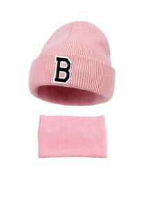 Set de 2 piezas de gorro de punto con patrón de 26 letras y bufanda para bebé niño y niña, gorro de invierno suave con letras A-Z, bufanda para calentar el cuello para niños, adecuado para mantener el calor en otoño e invierno tanto en interiores como en exteriores
