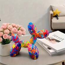 LUMIARTISAN Resin Balloon Dog Sculpture - Collection Figurine Decor For Home| Office Desktop Resin Decors Balloon Dog Decor,Dog Balloon Decor (Graffiti) - 1隻塗鴉氣球狗 - 查看 3