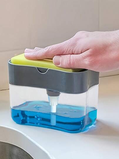 1pc Kitchen Soap Dispenser And 5pcs Sponge Holder, Soap Pump Dispenser With Sponge Rack, Plastic Dishwashing Liquid Squeezer Container, Kitchen Detergent Dispenser, Sink Accessories, Efficient Cleaning Tool Kitchen Items Kitchen Accessories Kitchen Tools
