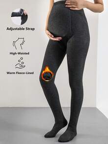 1 Paar Umstandsstrumpfhose mit Thermofutter, modische unifarbene dunkelgraue Farbe, verstellbarer Bund, geeignet für Schwangerschaftsmode, Herbst/Winter