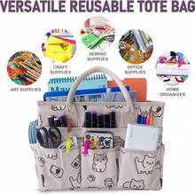 Small Blue Flower Oxford Cloth Tote Bag With Pockets And Handles, Suitable For Teachers, Officials, Artists, Travelers, Etc.