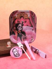 5 Pieces Of Pink Death Style Smoking Set, 1 Small Brush, 1 Storage Tube, 1 Plastic Grinder, 1 Pink Cigarette Paper, 1 180 * 140mm Storage Tray, Exquisite Smoking Gift, Storage Tool.