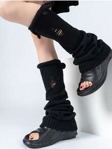 Women's Autumn/Winter Leg Warmers, Knitted Leg Warmers, Y2K Style Distressed Holey Leg Warmers, Suitable For Layering