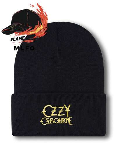 1pc MLFO Brand Punk Style Embroidered Knit Beanie, Tribute To Embroidered Winter Hat, Comfortable Warm Music Festival Cap, Suitable For Parties, Running, Cycling, Music Festivals And Gifts For Music Lovers
