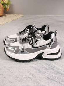 Women's Casual Sneakers, Thick Sole, Breathable, Suitable For All Seasons - Silver - View 3