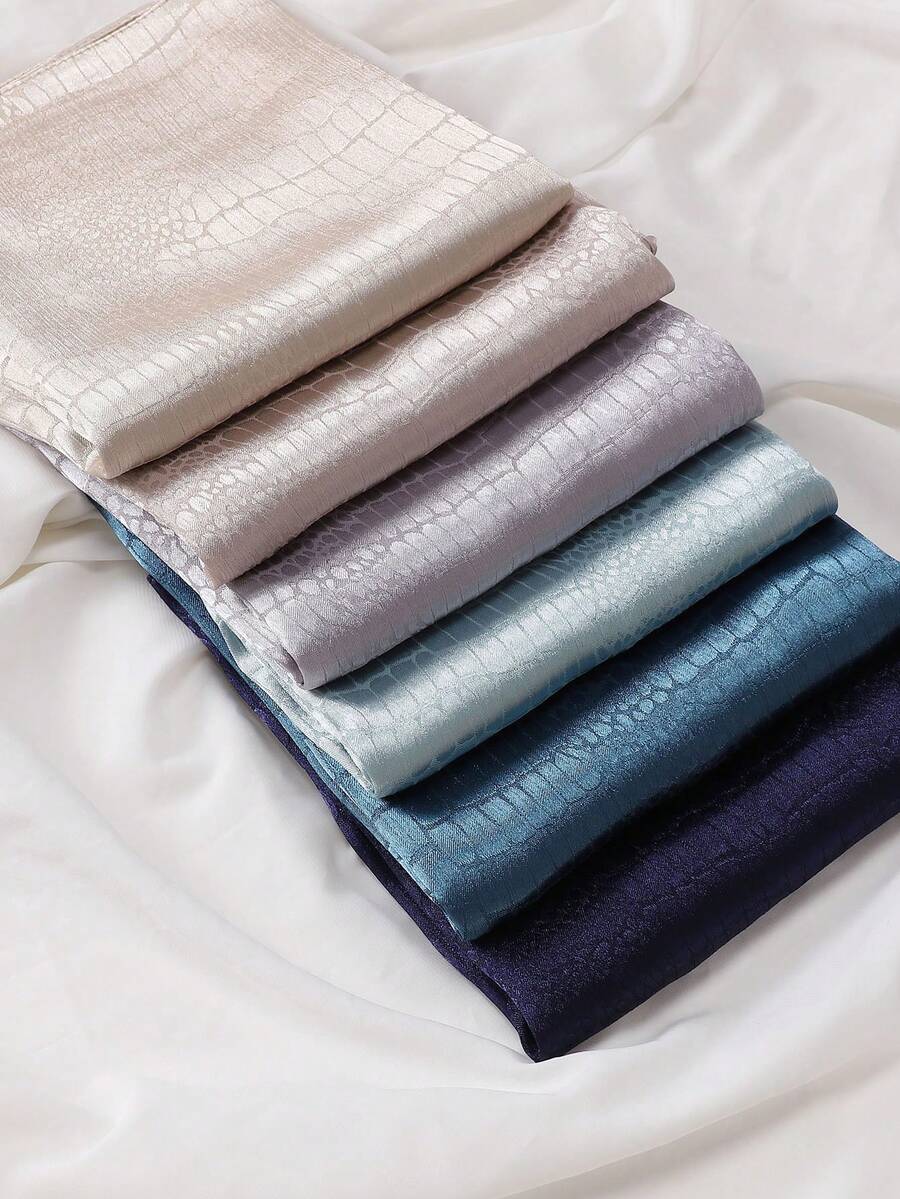 1pc Women Solid Crinkled Satin Hijab Scarf With Crocodile Texture, Non-Shedding Rectangle Women Scarves For Dress