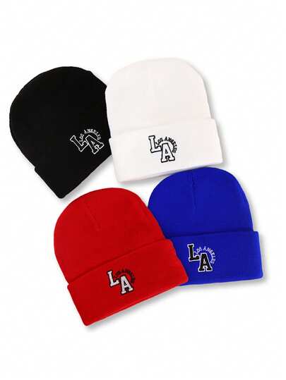 1PC Autumn And Winter Letter LA Embroidered Knitted Hat Outdoor Thermal Hat Couple Hat Suitable For Cycling, Skiing, Etc Men's Winter Clothing