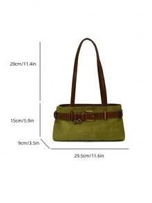 1 Túi đeo vai vải da lộn trơn màu Low Tea, Túi đeo vai vuông thời trang cổ điển dành cho nữ có quai xách đôi, Khóa kéo, Thích hợp cho du lịch, mua sắm, hẹn hò, làm quà tặng cho phụ nữ, Tuyệt vời khi đi làm, ngoài trời, du lịch, đi bộ đường dài - màu xanh lá - Xem 3