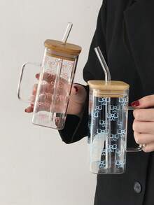 1 套极简主义 Ins 风格优质玻璃杯，耐热带手柄和吸管，适合家庭展示、户外携带、饮料容器、餐厅杯、生日礼物、节日礼物 - 彩色 - 查看 7