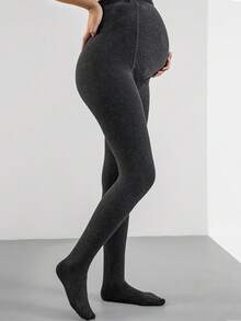 1 Paar Umstandsstrumpfhose mit Thermofutter, modische unifarbene dunkelgraue Farbe, verstellbarer Bund, geeignet für Schwangerschaftsmode, Herbst/Winter