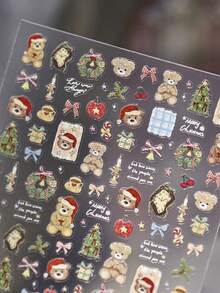 1pc 5D Christmas Gold White Line French Style Nail Art Stickers High Quality 5D Embossed Crystal Diamond Nail Sticker Art Decal Design Gem Press On Nail Wraps Decals Manicure Decoration Accessories - Multicolor - View 6