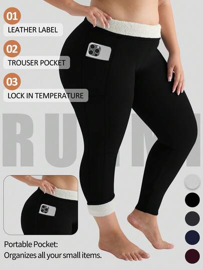 1 pieza Mallas con forro polar súper cálido de 400g de talla grande con 2 bolsillos, pantalones deportivos de yoga para uso en exteriores en invierno