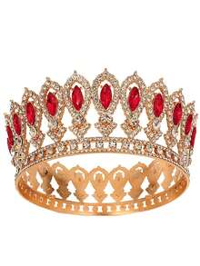 1 buc coroană rotundă aurie de lux, accesoriu metalic pentru păr, coroană de regină, decorațiune pentru petrecerea de nuntă, coafură elegantă pentru prințesă, recuzită pentru cosplay, petrecere de ziua de naștere pentru adulți, tiară de nuntă cu pietre accesorii de Ziua Îndrăgostiților - Aur - Vizualizare 11