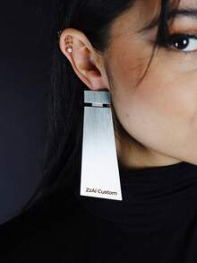 1 Pair Personalized Name Earrings (Leaf Shape, Round, Decorated With Exclamation Mark), Customized Font, African Style Earrings, Large Size Earrings. Unique Earrings, Suitable As Gifts, Handmade Earrings, Gold Earrings, Personalized Earrings. Fashionable Accessories, Matching Outfits, Stainless Steel Earrings. - Style 3 - View 7