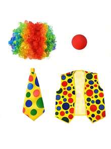 New Joker Mr. Joker Costume Party Series Single Party Funny Clown Costume Accessories, Rainbow Wig, Polka Dot Magic Hat, Bow Tie, Fun Dress Up Makeup Props, Whimsical Funny Outfit