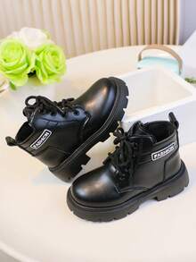 1 Pair Fashionable & Versatile Baby Boots For Autumn/Winter, Lace-Up Design For Flexible Adjustment, Snug Fit To Child's Foot Shape, Heel Pull Tab For Easy On/Off, Promotes Self-Care Ability