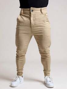 Men's Sport Slim Social Pants In Satin Bengaline Fabric - Beige - View 3