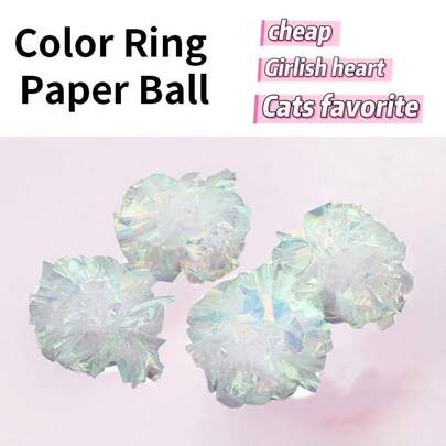 [4 Packs]Iridescent Crinkle Balls For Cats - Fun Kitten Toys With Sparkling Sounds, Cat Chew Toys, Boredom Relief For Indoor Cats