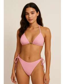 Ribbed Triangle Bikini Bottoms With Double String And Semi-G-String - Baby Pink - View 1