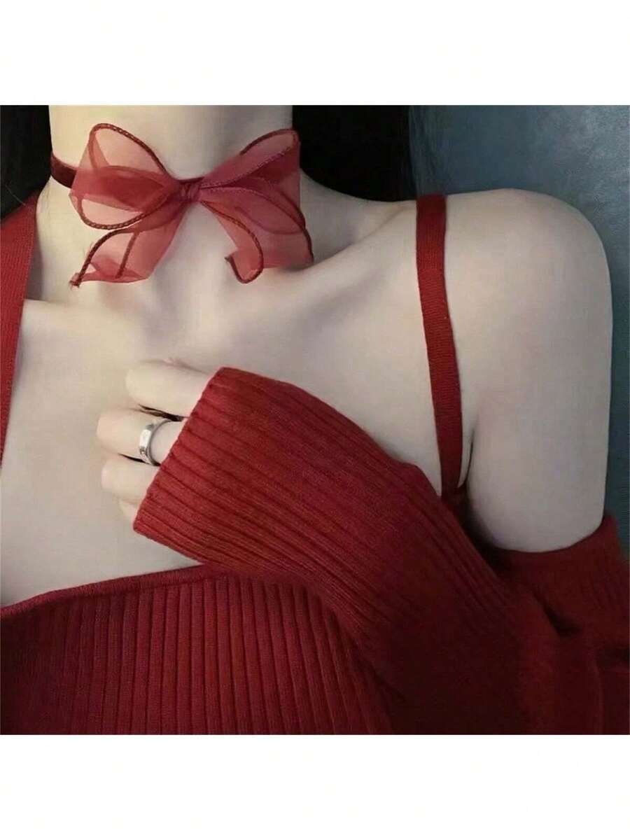 1 件芭蕾舞女孩项链，性感丝带蝴蝶结颈链项链，派对、节日珠宝配饰 - 1PCS - 查看 1