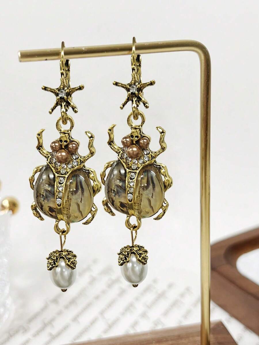 2pcs Vintage Exaggerated Insect Metal Pendant Earrings, Suitable For Women's Daily/Activity/Party Wear