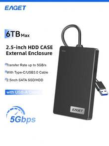 6.35 厘米 SATA 转 USB 3.0/2.0 外置硬盘盒，带 USB 线 - 免工具、UASP 支持、耐用塑料外壳，适用于笔记本电脑和台式电脑（不含 HDD/SSD）