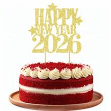 1Pc Happy New Year Cake Topper,Hello 2026,Cheers 2026,Welcome 2026,2026 Happy New Year Decorations, New Years Eve Party Decoration Supplies