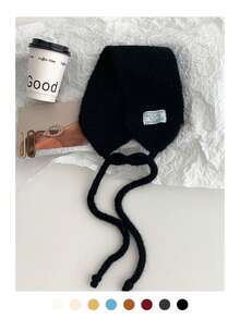 复古贴花针织耳罩，保暖耳罩，多功能甜美系带耳套，时尚耳罩，秋冬季女士耳罩，装饰围巾配饰 白色耳罩