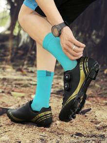 专业男士山地骑行鞋，优质 PU 鞋面防滑外底，MTB Racing City 山地自行车运动鞋，女士山地自行车鞋，轻便时尚户外骑行鞋，适合所有季节 - 黑金 - 查看 4